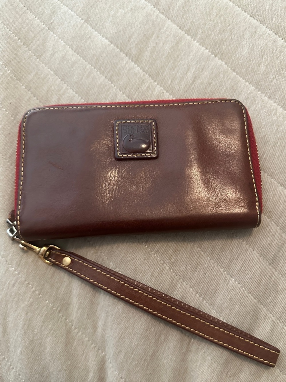 Dooney & Bourke Florentine Leather Large Zip Around Wristlet Wallet - Chestnut